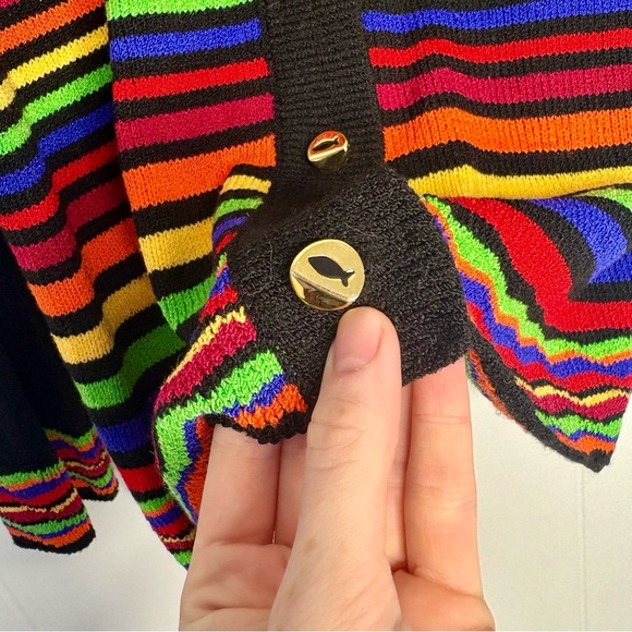 Steve Fabrikant Cardigan Sweater Knit Rainbow Coogi Fish Button Size Medium Wool - Picture 5 of 8